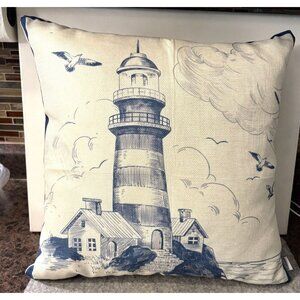 2 Cream and Blue Nautical Style Pillows 15 x 15" removable Covers  #2800